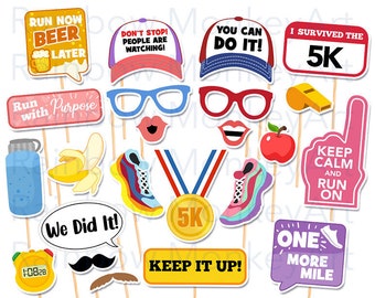 Running 5K Photo Booth Props - Runner Photobooth Props - Running Race Printable Props - Marathon Props