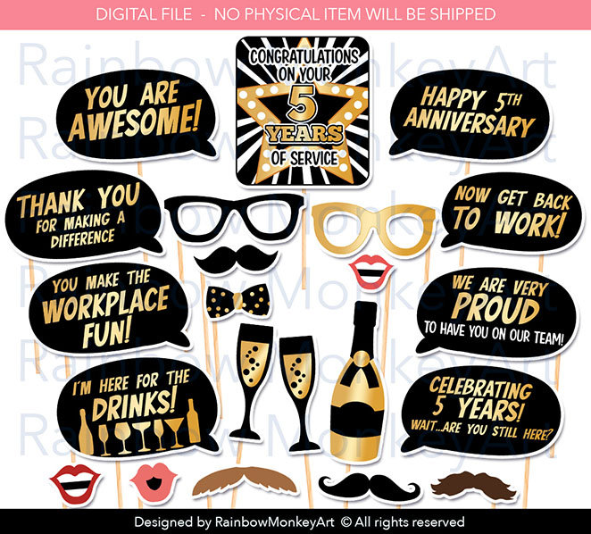 Printable Work Anniversary Party Photo Booth Props Black and Etsy Canada