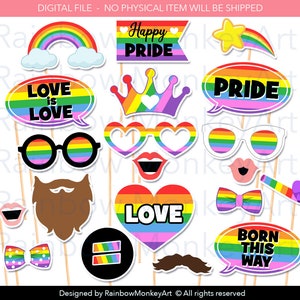 Pride Photo Booth Props: Rainbow Party Printables (Digital Download)
