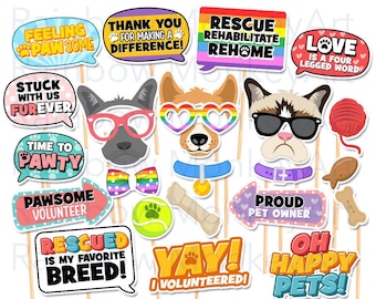 Accesorios para fotomatón de agradecimiento a los voluntarios que cuidan mascotas, decoración para fiestas de bienestar animal (archivo digital)