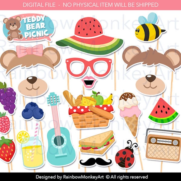 Printable Teddy Bear Picnic Photo Booth Props - Teddy Bear Party Photobooth Props - Picnic Printable Props - Picnic Props - Picnic Party