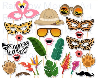 Afdrukbare Safari Animal Photo Booth Props: Wild Cats Masks (digitale download)