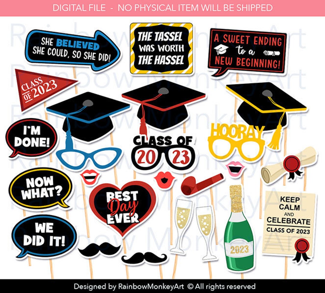Printable 2023 Graduation Photo Booth Props Graduation Etsy