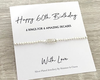 60th Birthday Gift, Silver Bead Bracelet, Silver Stretch Bracelet
