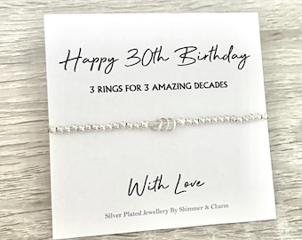 30th Birthday Gift, Silver Bead Bracelet, Silver Stretch Bracelet, Stacking Bracelet, 30th Birthday Gift For Her, Women, 30th Jewellery