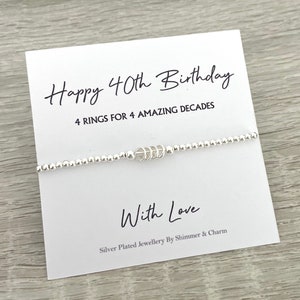 Presente de 40º aniversário, Pulseira de contas de prata, Pulseira elástica de prata, Pulseira empilhável, Presente de 40º aniversário para ela, Mulheres, Joias de 40º aniversário