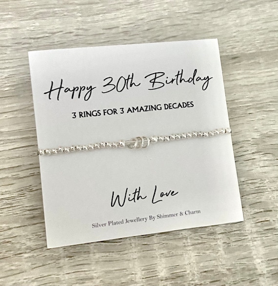 30th Birthday Gift, Silver Bead Bracelet, Silver Stretch Bracelet