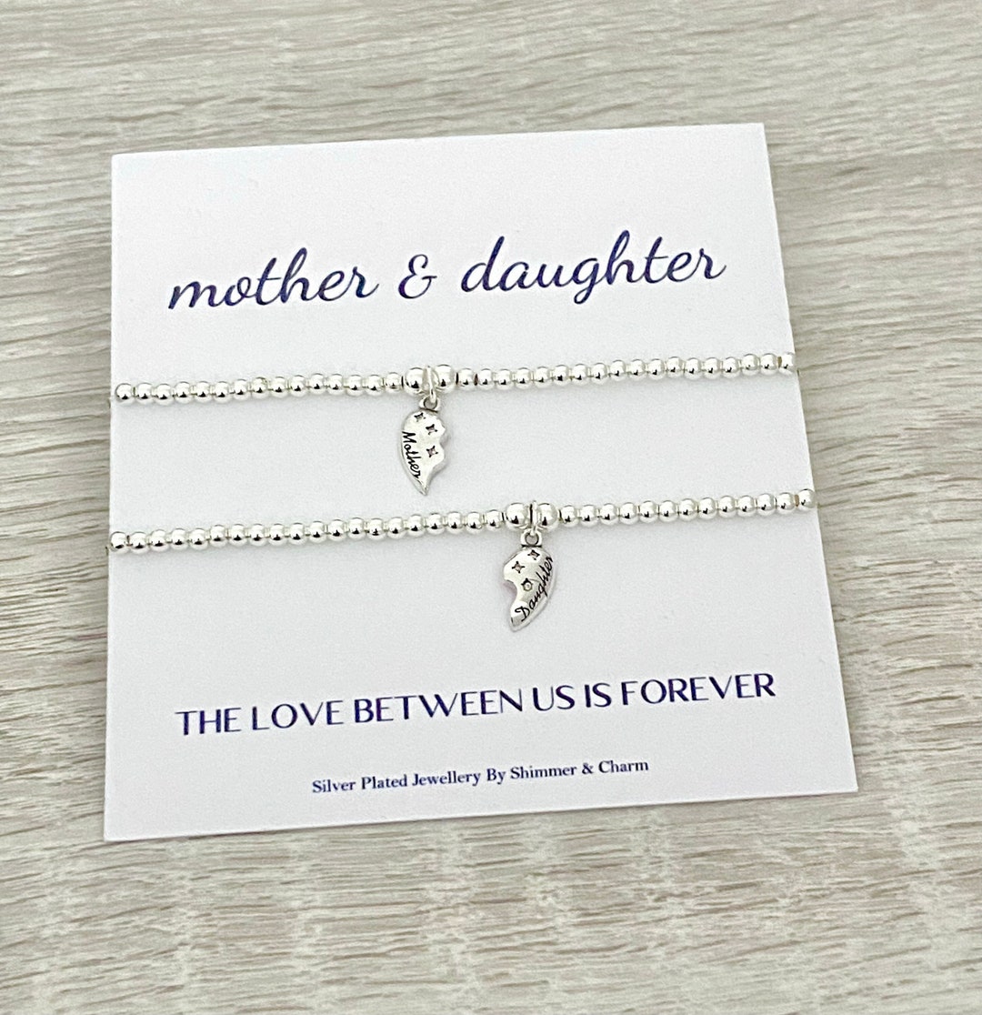 Mother and Daughter Charm Bracelets Set Silver Stretch Bead Etsy UK