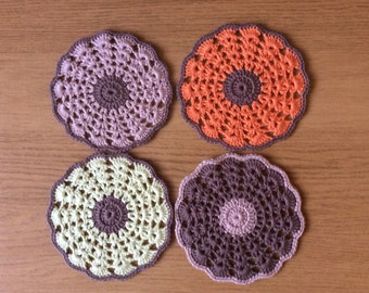 Hand crochet coasters set of 4,doily coasters,vintage home decor,drink coaster,kitchen decor Christmas gift,lovely gift