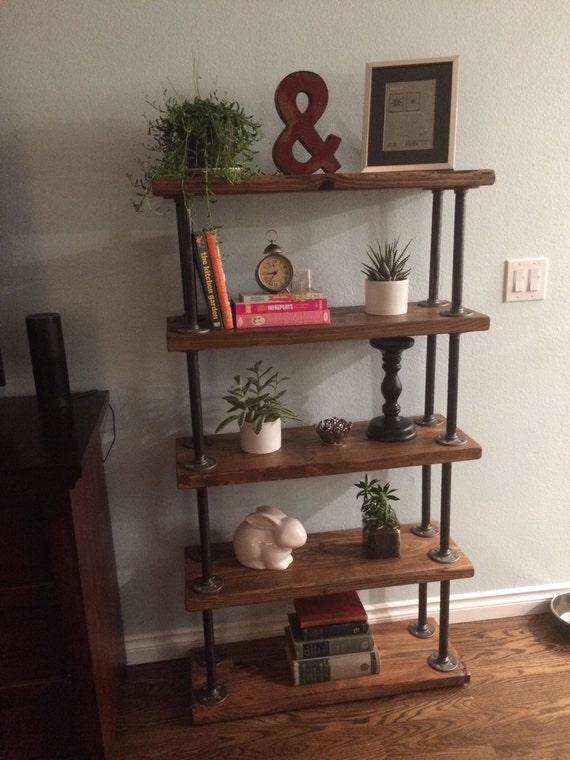 Reclaimed Wood Bookcase Industrial Pipe Shelving Unit Etsy