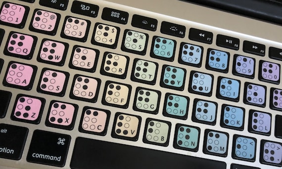 QBCC 8950 Braille Symbol Keyboard Stickers in Pastel Rainbow 