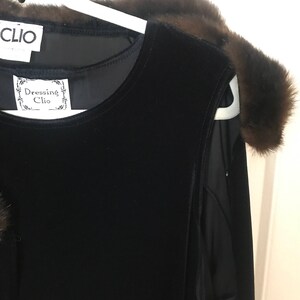 Vintage Velvet Dress Size Medium Black Velvet Dress and Jacket With Fur Trim image 5