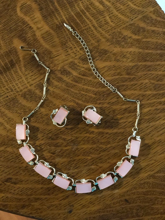 Coro Pink Thermoset Moonglow Necklace and Earrings - image 2