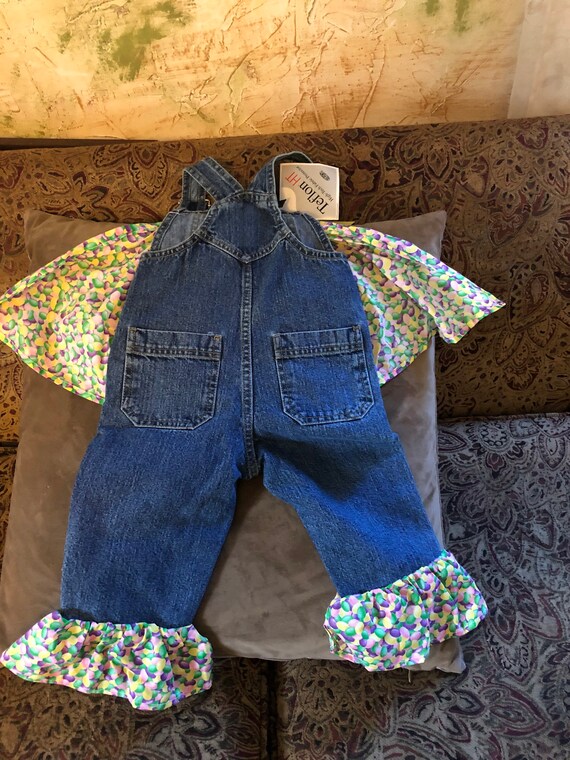 18 Month Girl Denim Overalls with Ruffled Front Gem