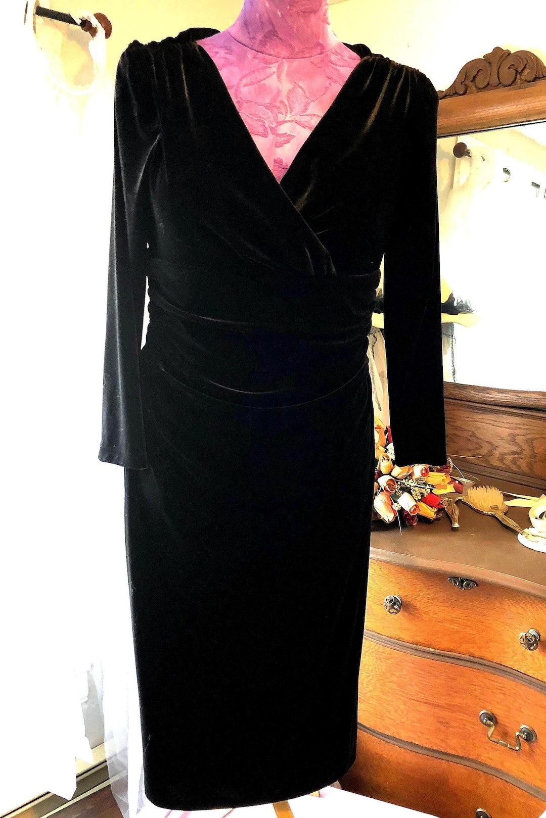 Chaps Velvet Sz 10 Ruched Sides Back