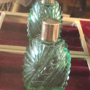 Collectable Green Czech Glass Perfume Bottle