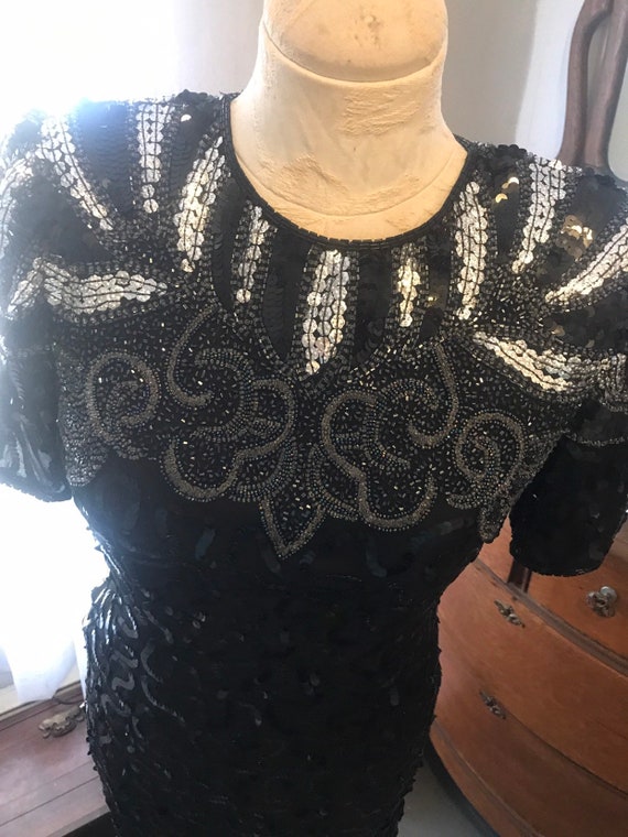 Vintage Robert Anthony Black Silk and Sequin Cock… - image 3