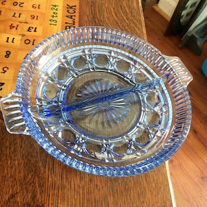 Depression Glass - Vintage Blue Indiana Glass Windsor Relish Dish