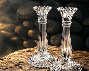 Pair of Clear Crystal Candle Holders - Candlesticks