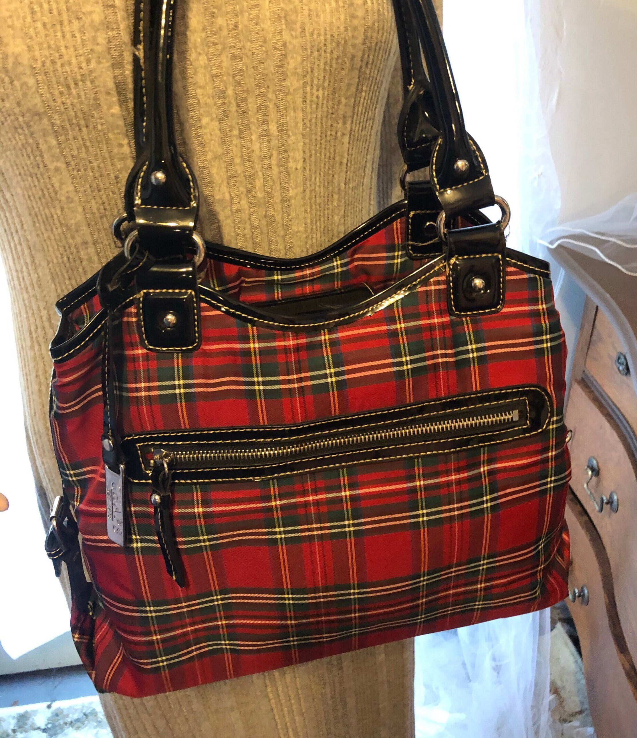 Red plaid purses hotsell