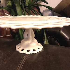 Vintage Milk Glass Westmoreland Doric Pattern Pedestal Cake Stand