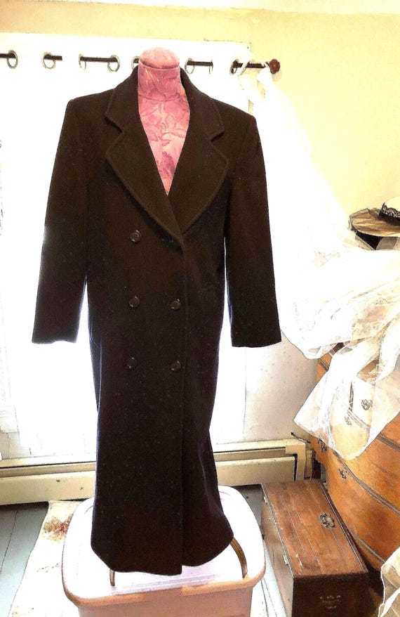 Vintage Stephanie Andrews Navy Blue Wool Coat - Size 10 - Long
