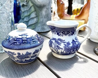 Vintage  Sugar and Creamer - Blue Willow - Churchill England