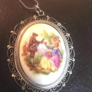 Antique Victorian Transfer Necklace - Including Sterling Chain