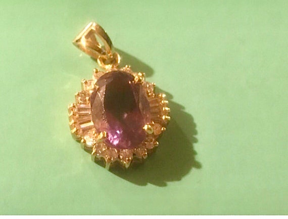 Vintage Signed Amethyst and CZ Pendant - image 6