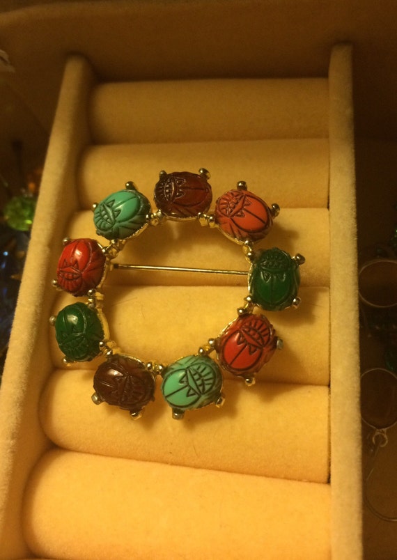 Broche (Pin) Vintage Scarabée Strass Coloré - Années 80, Nouveau Vieux Stock (NOS) - Sans Marque