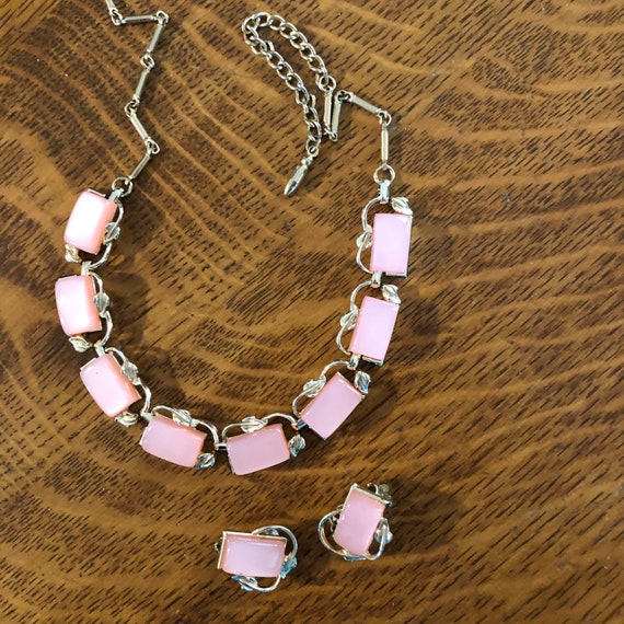 Coro Pink Thermoset Moonglow Necklace and Earrings - image 4