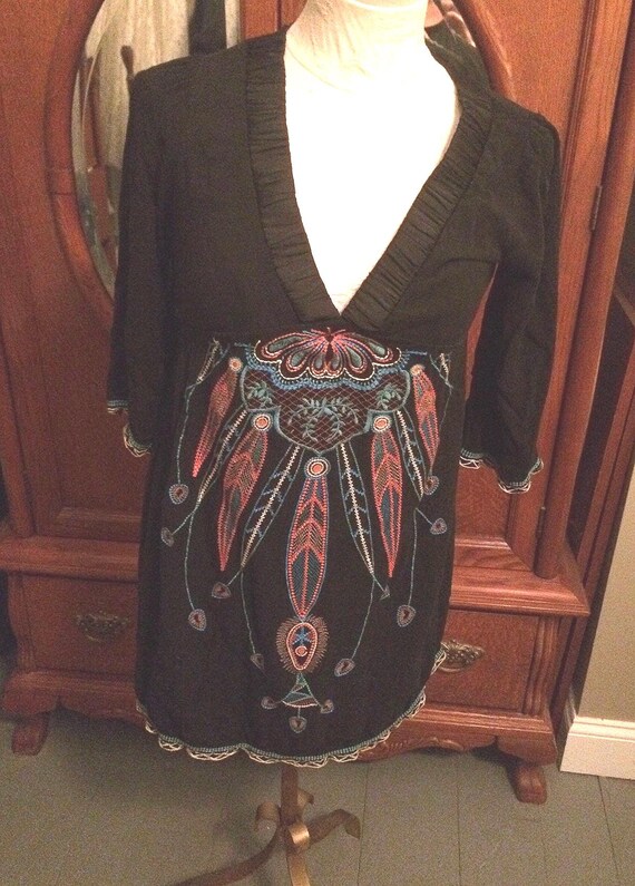 Size Small Seventies Style Embroidered Mini Dress… - image 3