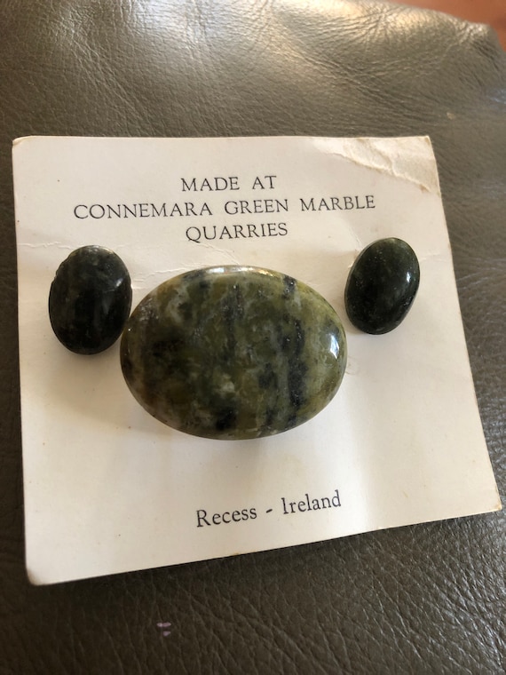 Irish Connemara Marble Pin and Clip Earring Set - image 1