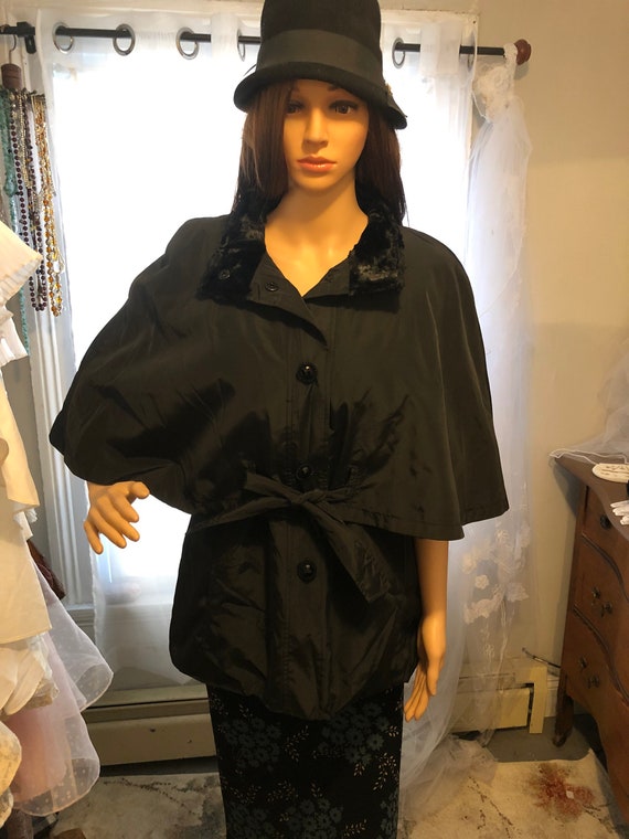 Betsey Johnson Black Fur Lined Cape Coat- Size Med