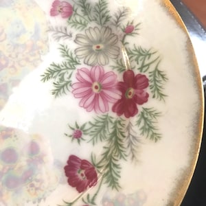 Iridescent Plates - Two Vintage Iridescent Cosmos October Lunch Plates Dessert Plates Shabby Chic Plates