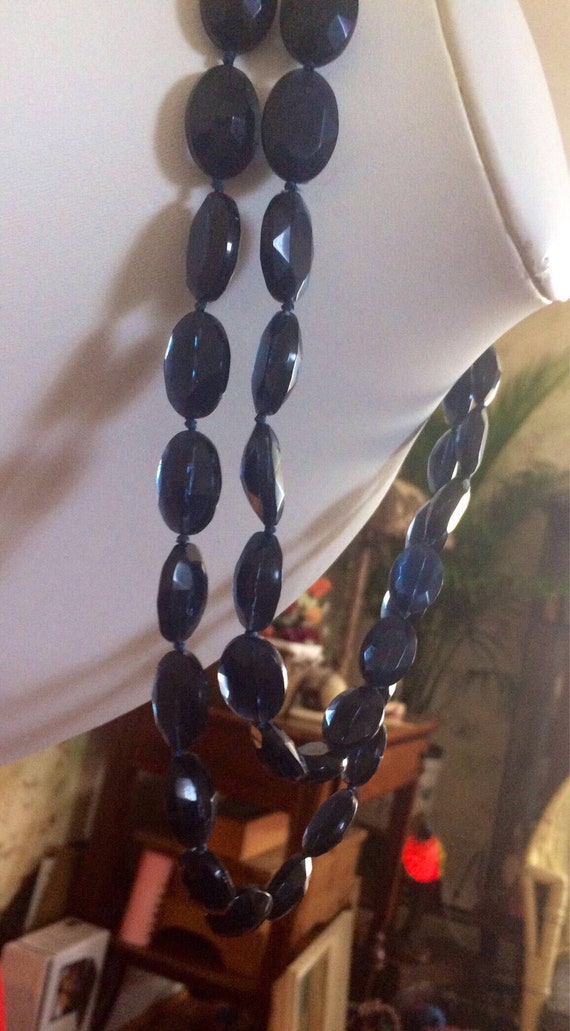 Blue Beaded Necklace - Deep Royal Blue Vintage Fac