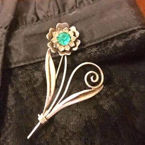 Vintage Sterling and Rhinestone Flower Pin- Brooch