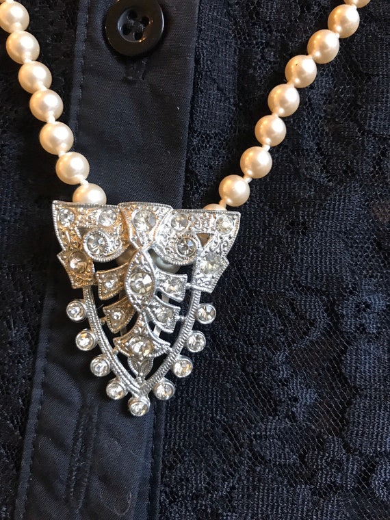 Hand Knotted Pearls with Rhinestone Dress Clip