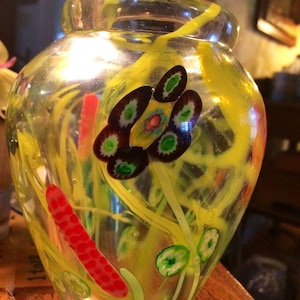 Art Glass Vase - Vintage Millefiori Murano Art Glass Handmade Paperweight Vase - Vase - Paperweight