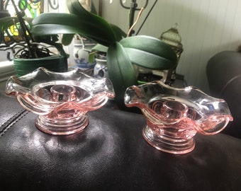 Beautiful Pink Depression Glass Candle Holders - Candlesticks