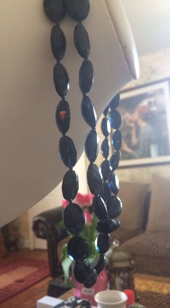 Blue Beaded Necklace - Deep Royal Blue Vintage Fa… - image 3