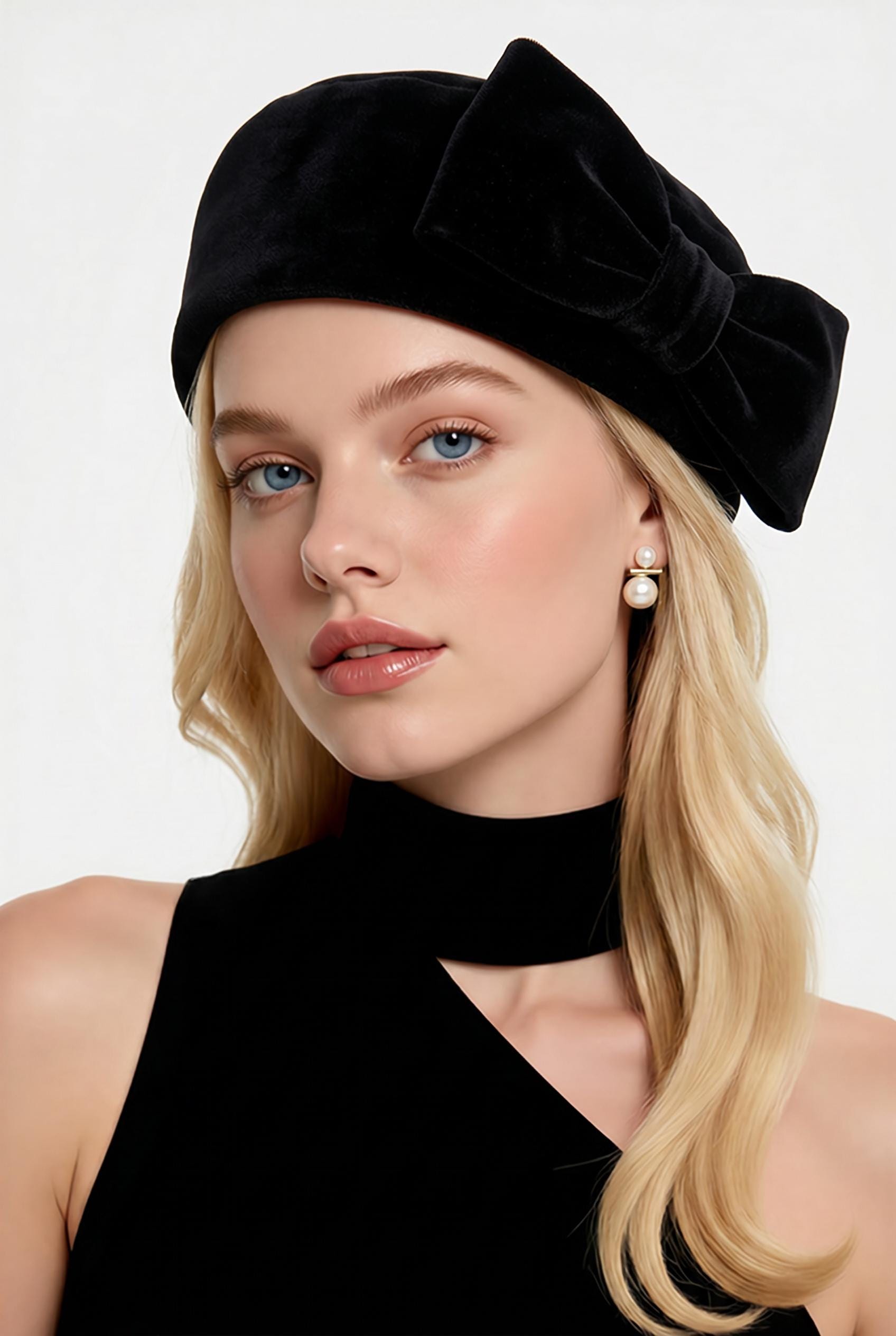 Vintage 1940s Dark Brown Velvet Beret Hat - Tilted Style