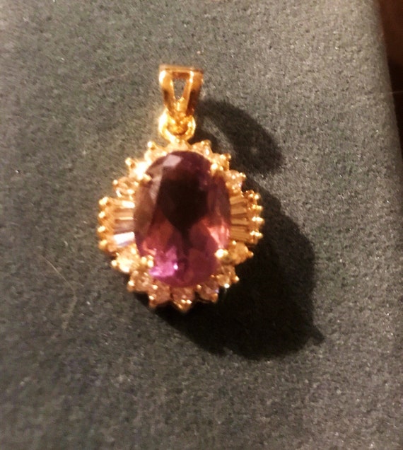 Vintage Signed Amethyst and CZ Pendant - image 3