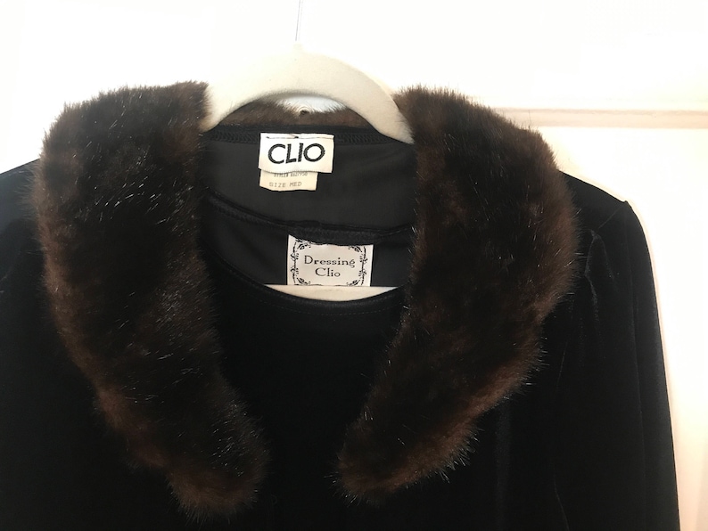 Vintage Velvet Dress Size Medium Black Velvet Dress and Jacket With Fur Trim image 3