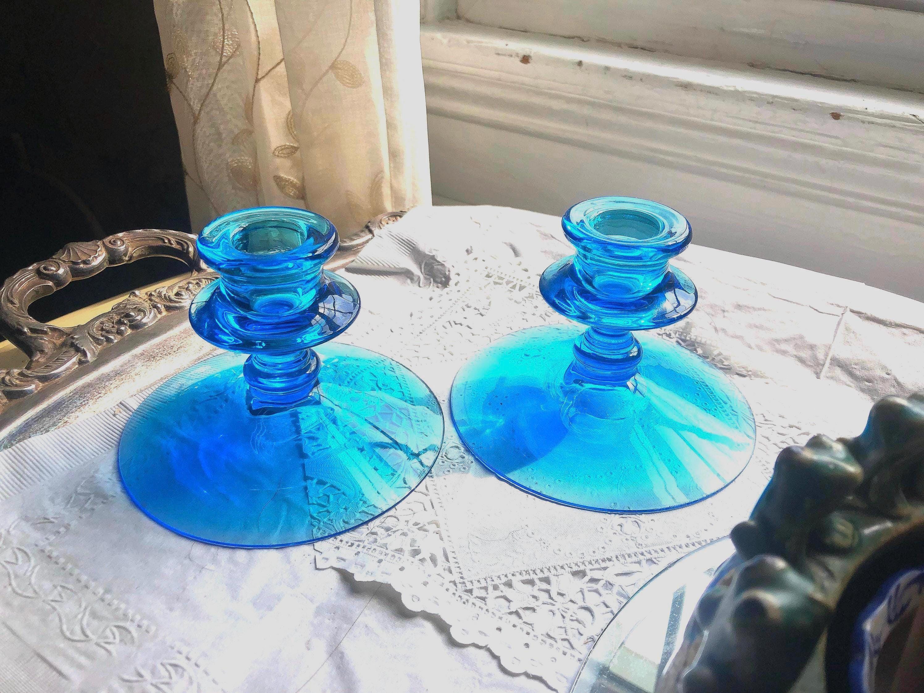 Blue Uranium Glass Candlestick - Etsy display picture 1