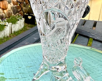 Jarrón vintage de cristal Hofbauer Byrdes - Pájaro en la base