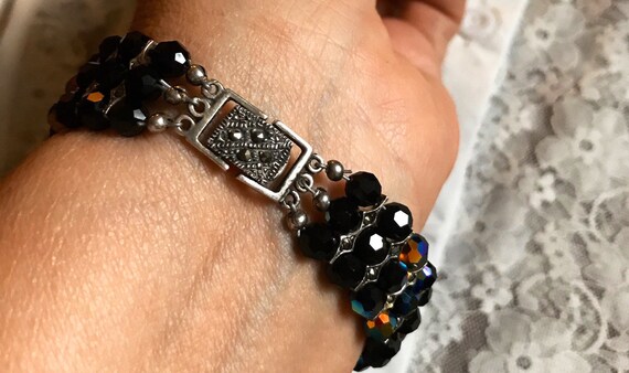 Art Deco Carnival Glass Iridescent Beaded Bracelet