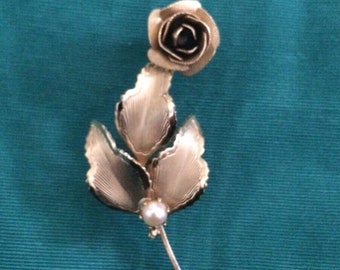 Vintage Rose Pin - Gold Tone Rose Brooch Pin