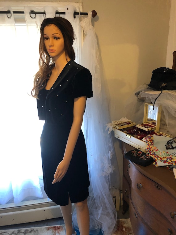 Vintage J R Nites Two Piece Black Velvet Dress - S