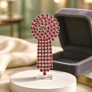 Unique Vintage Ruby Red Rhinestone Dangle Brooch